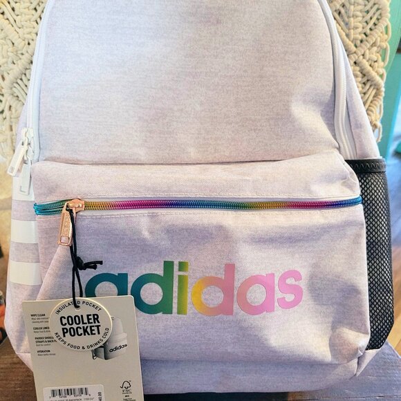New Adidas Unisex Youth Classic Commuter Backpack, Jersey White/Rose Gold Rainbo - Picture 1 of 9